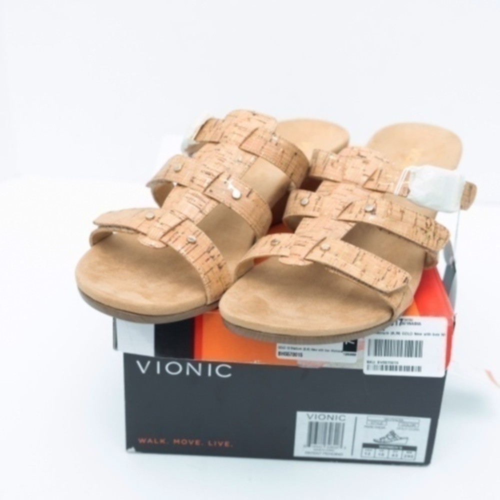 Vionic Park Radia‎ Strappy Wedge Slides Gold Cork